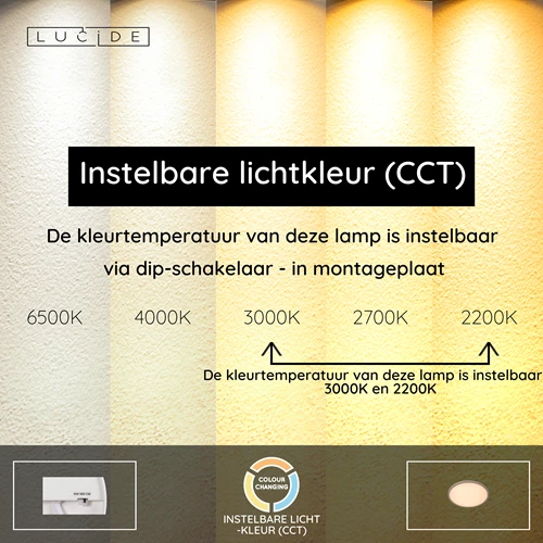 Lucide RINUS - Plafonnière Badkamer - Ø 40 cm - LED - CCT - 1x24W 2200K/3000K - IP44 - Opaal - Essential - USP